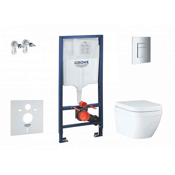 Grohe Solido - Set předstěnové instalace, klozetu a sedátka Euro Ceramic Compact, softclose, Triple Vortex, tlačítko Even, chrom SANI15BB1106