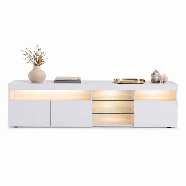 STILVORA TV STOLEK bílý s nastavitelným LED osvětlením a úložným prostorem, do obýváku a jídelny, 180×35×48 cm