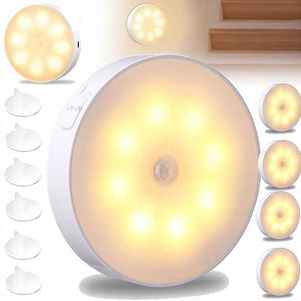 6X Bezdrátová Noční Lampa Led Lampa S Pohybovým Senzorem Na Baterie, Bílá