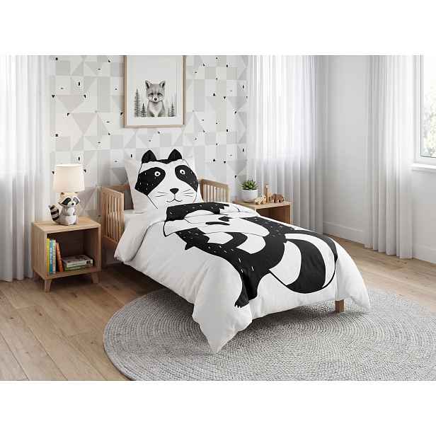 Bavlněné povlečení do postýlky RACCOON černo-bílé Rozměr povlečení: 40 x 60 cm | 100 x 135 cm