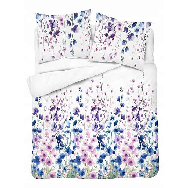 Povlečení 220x200 bílé s modrofialovými lučními květy Floral Harmony