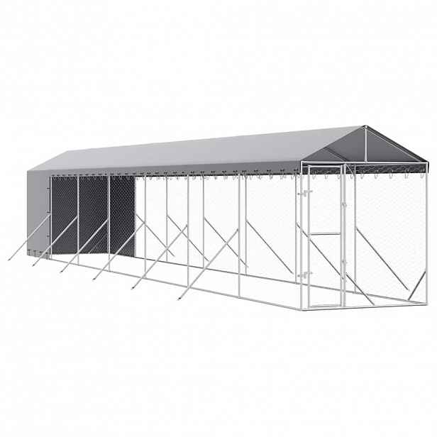 vidaXL Venkovní psí kotec se střechou stříbrný 2 x 14 x 2,5 m ocel