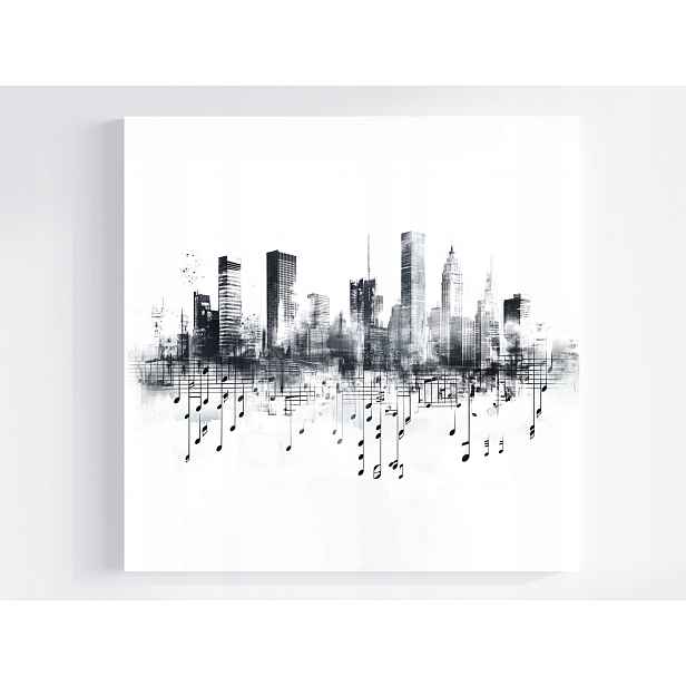 Obraz Na Plátně Canvas Skica Město Metropole Panorama Hudba Noty 50x50
