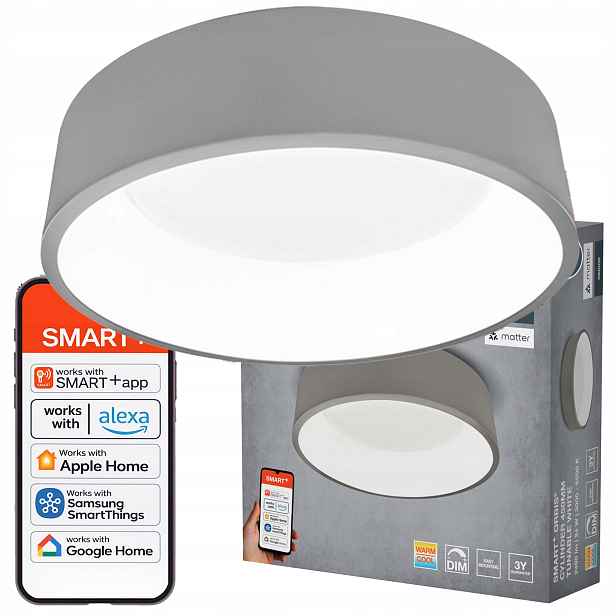 Stropní Svítidlo Led svítidlo 24W 930lm Cct Šedá Smart WiFi Matter Cylinder Osram