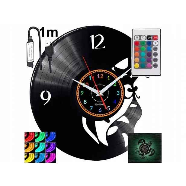 Kočka Nástěnné hodiny Rgb Led podsvícené na dálkové ovládání Vinylová deska Moderní