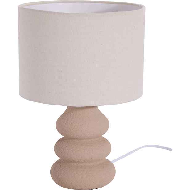 Stolní lampa béžová 35 cm s texturovanou základnou a stínítkem se strukturou lnu