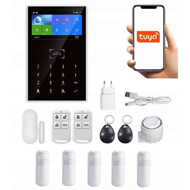 Bezdrátový LCD Alarm 4.3' Gsm WiFi Tuya Smart 5xPIR