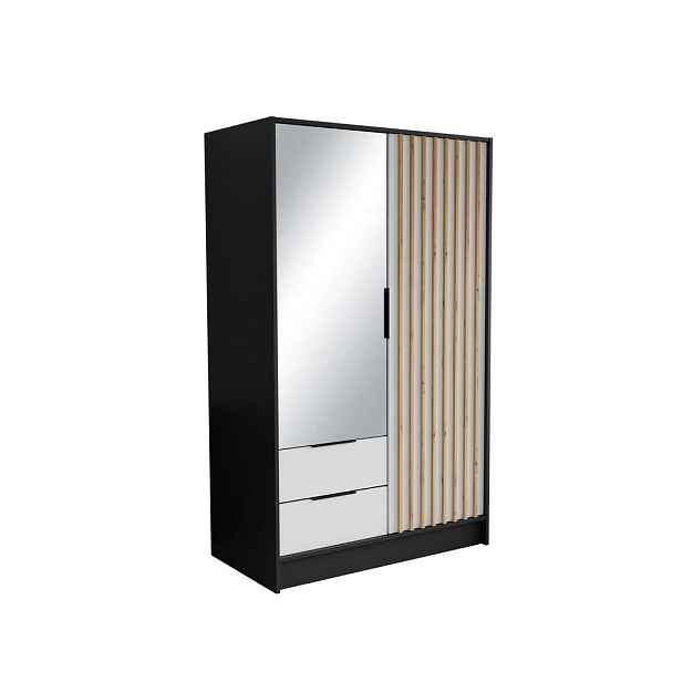 MASSENO ŠATNÍ SKŘÍŇ S OTOČNÝMI DVEŘMI PELOR, 102/200/51 cm moderní 2dveřová se zrcadlem, černá