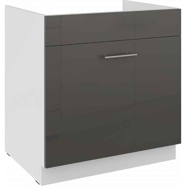 Spodní skříňka pod dřez Lara 80 ZL 1S BB - Premium Box Barva korpusu: Bílá, Barva dvířek: Šedý lesk