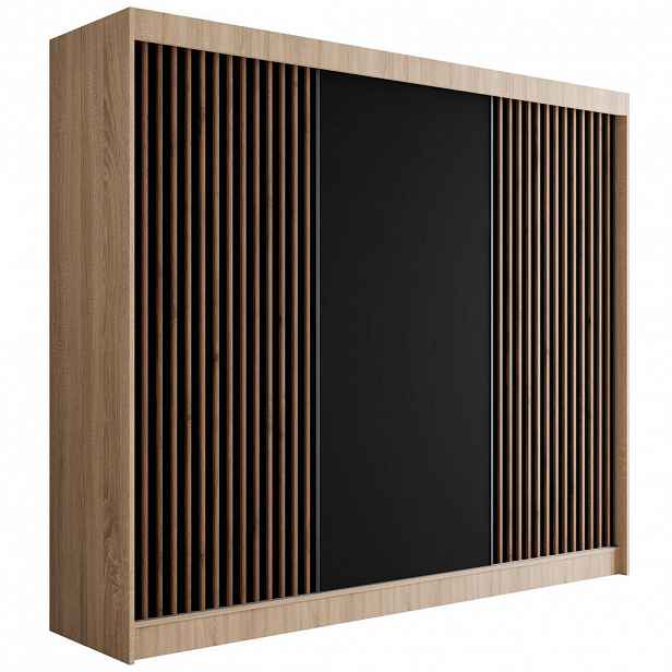 ALTDECOR ŠATNÍ SKŘÍŇ s lamelovými posuvnými dveřmi VILANv2 – 250 cm Sonoma dub + lamely dub wotan