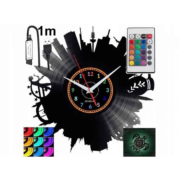 Frankfurt Nástěnné hodiny podsvícené Led Rgb na dálkové ovládání Vinylová deska Nowoc