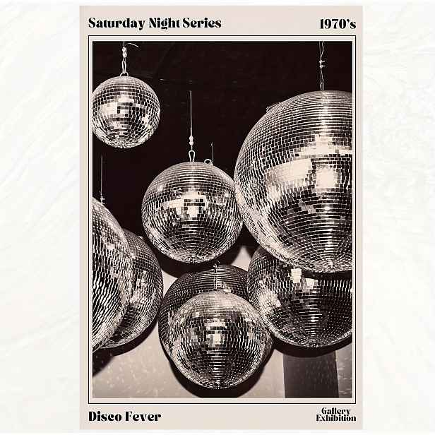 TEMU 2D plochý, 2D plochý, 1 ks bezrámový retro umělecký plakát s disko kouli z 70. let - vintage černobílý obraz na plátně s designem " Night Series
