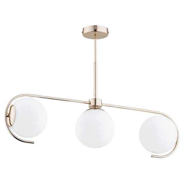 Závěsná lampa lustr moderní glamour zlatý 3 skleněné bílé koule Alfa