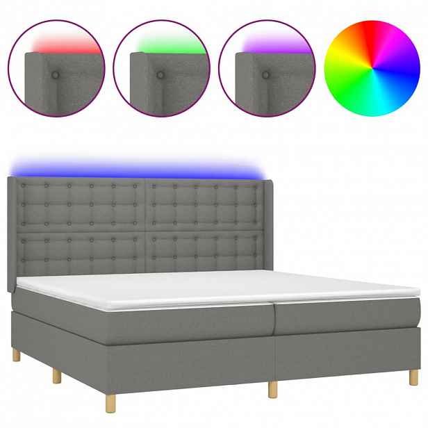 vidaXL Box spring postel s matrací a LED tmavě šedá 200x200 cm textil