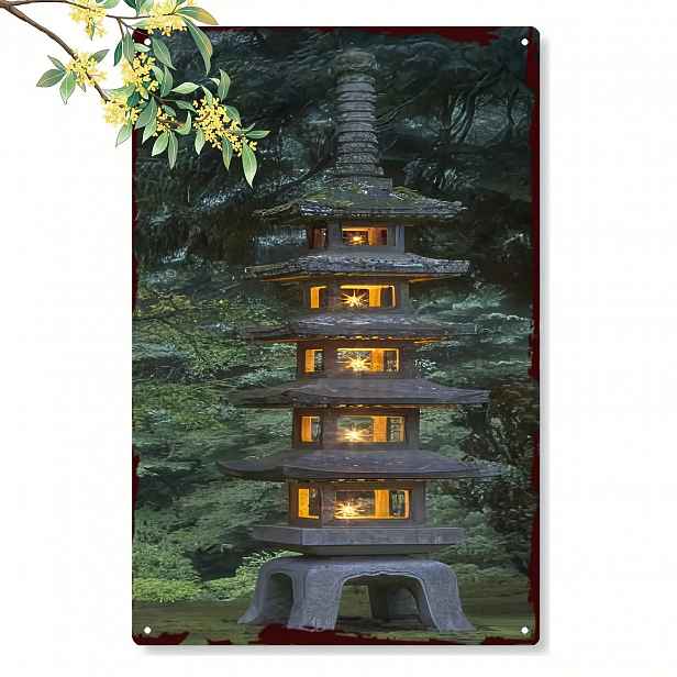 TEMU Dílo Williama Suttona: Odolné Umělecké Dílo - Ginkgo z Japonské Zahrady v Portlandu, Rozměry 19,99 x 30,0 cm, Japonská Lesní Věž, Ornament,