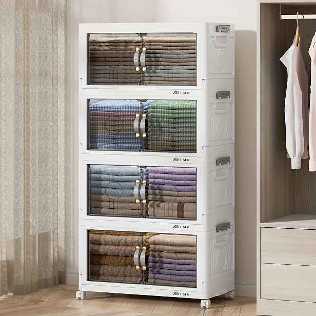 TEMU Plastové úložné boxy 50QT s víky, skládací a stohovatelné úložné kontejnery s kolečky, organizér do skříně a úložné zásuvky, skříň na oblečení