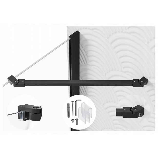 Držák do kabiny černý, nastavitelný od 30 do 120 cm pro sklo 6-8 mm, úhlový