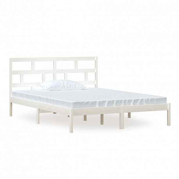 vidaXL Rám postele bílý 150 x 200 cm King Size masivní dřevo
