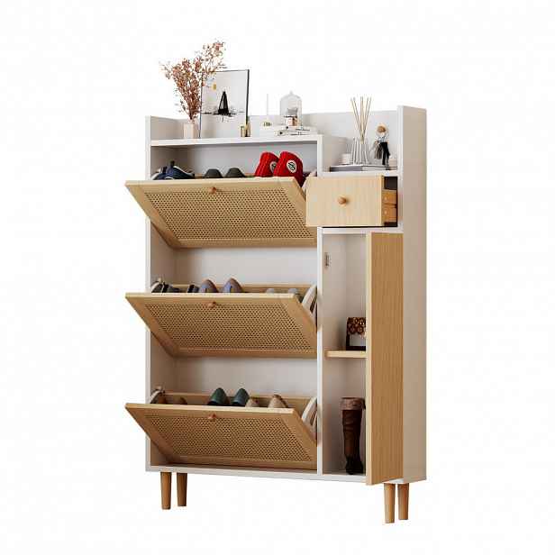 OKWISH BOTNÍK 90/125/17 cm přírodní/bílý z MDF s výklopnými dvířky a zásuvkou