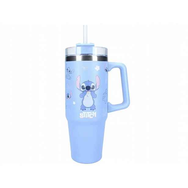 Cestovní hrnek modrý s brčkem, Stitch