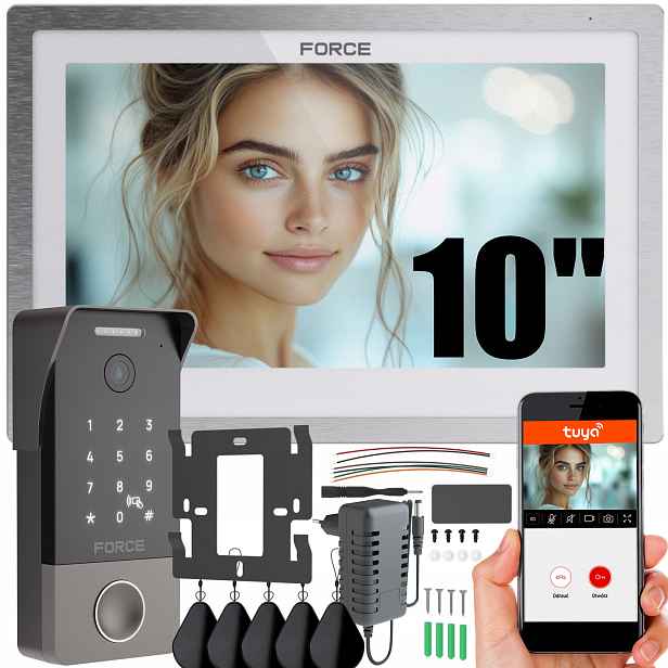 Videodomofon Force Piano 10" Bílý Full Hd Tuya WiFi Čtečka Klíčenek Brána