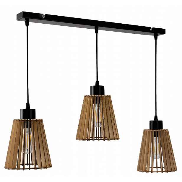 Závěsná stropní lampa Berge Dřevěný kužel 3xE27 Bílá Kovová