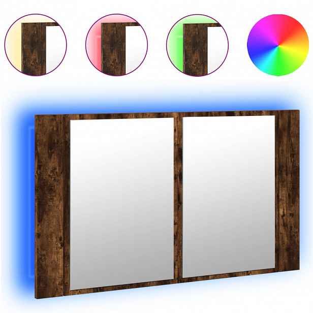 vidaXL LED koupelnová skříňka se zrcadlem kouřový dub 80x12x45cm akryl