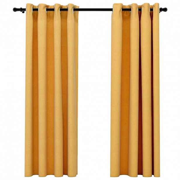vidaXL Zatemňovací závěsy s kroužky vzhled lnu 2 ks žluté 140 x 175 cm