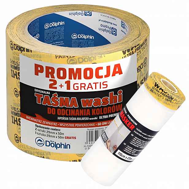 Washi páska Blue Dolphin 29 mm 2+1 Ks Fólie s maskerovou páskou 110 cm