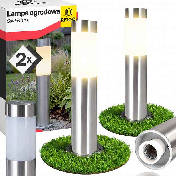 2x Led Zahradní Lampa Stojící Sloupek E27 Venkovní 45 CM Stříbrná