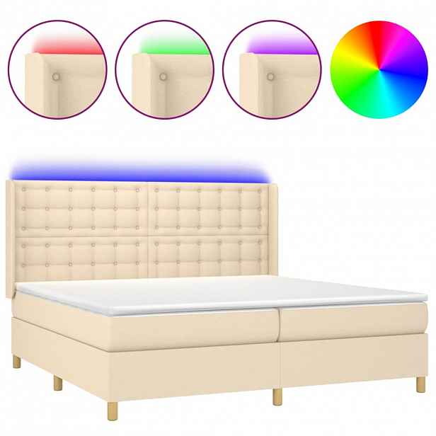 vidaXL Box spring postel s matrací a LED krémová 200x200 cm textil