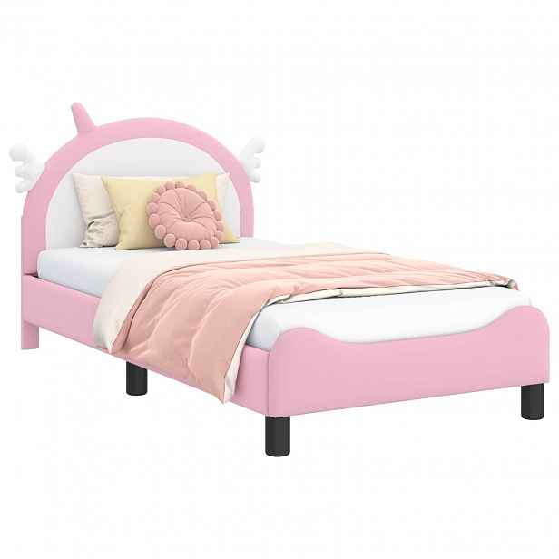 vidaXL Rám postele pro děti s čelem Růžová 80 x 160 cm PU