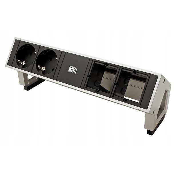 Bachmann Systém Desk 2, 2x zásuvka De, 2x volné, stříbrný (902.411)