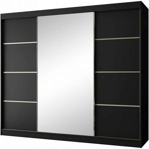Beautysofa POSUVNÁ šatní skříň Paco 250/215/61, 3dveřová, černá, se zrcadlem