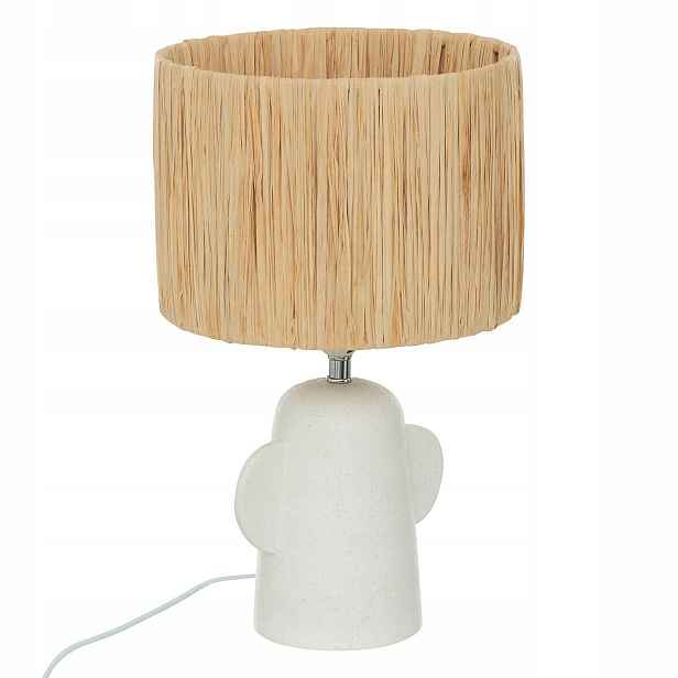 Keramická Stolní Lampa S Hnědým Stínítkem, Přírodní Stínítko, 42 cm
