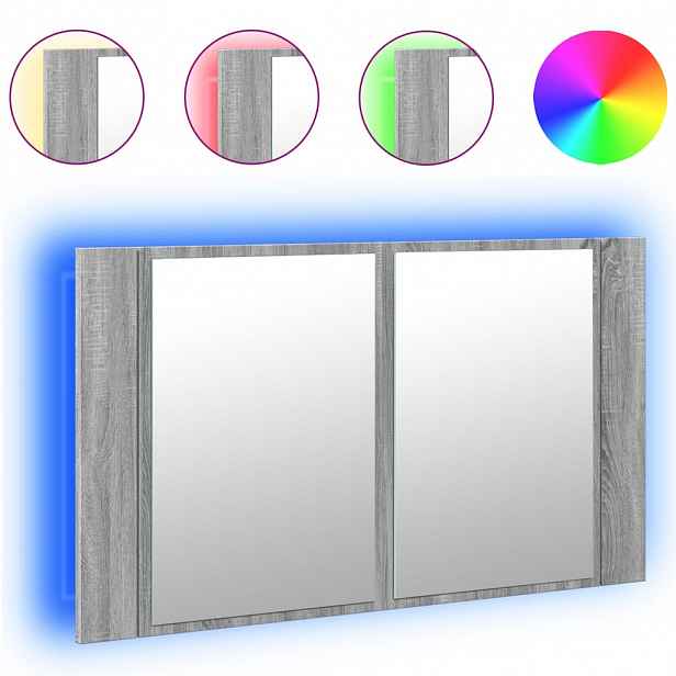 vidaXL LED koupelnová skříňka se zrcadlem šedá sonoma 80x12x45cm akryl