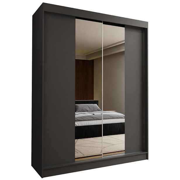 MASSENO ŠATNÍ SKŘÍŇ S POSUVNÝMI DVEŘMI LUCENZA, 150/216/61 cm 2dveřová se zrcadlem, šedá