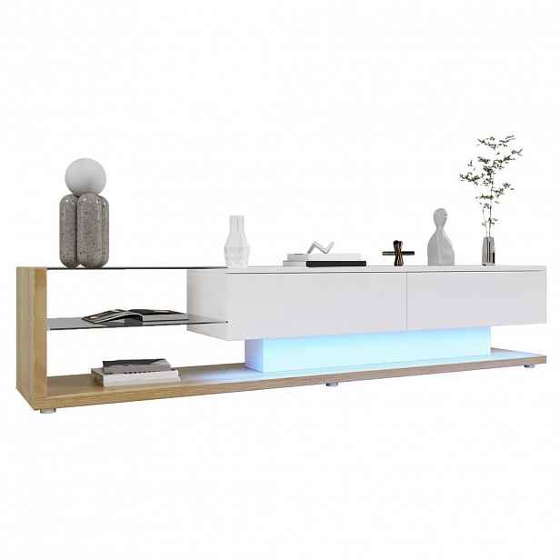 STILVORA TV STOLEK v bílé a přírodní barvě s moderním designem a LED osvětlením, 170×36×38 cm