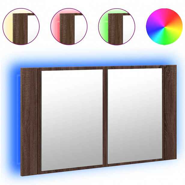 vidaXL LED koupelnová skříňka se zrcadlem hnědý dub 80x12x45 cm akryl