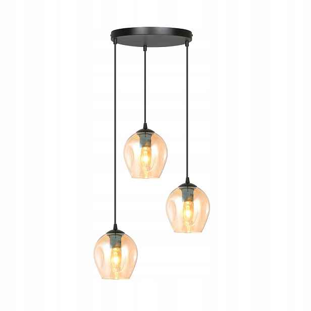 Závěsná lampa trojitá, černá, skleněné, medové stínítko, kulatá, 40 cm Emibig