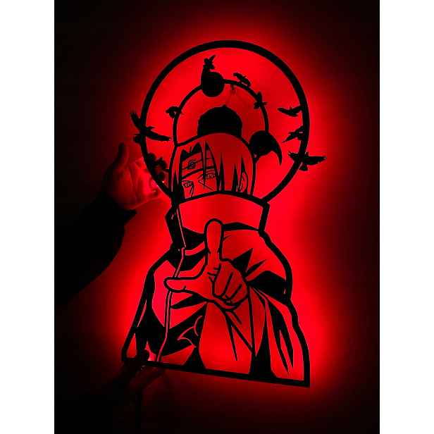 Naruto Itachi Uchiha Dřevěný 3D obraz Anime Noční Lampa Led Dárek