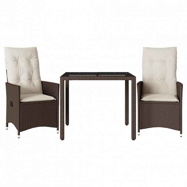 vidaXL 3dílný bistro set s poduškami hnědý polyratan
