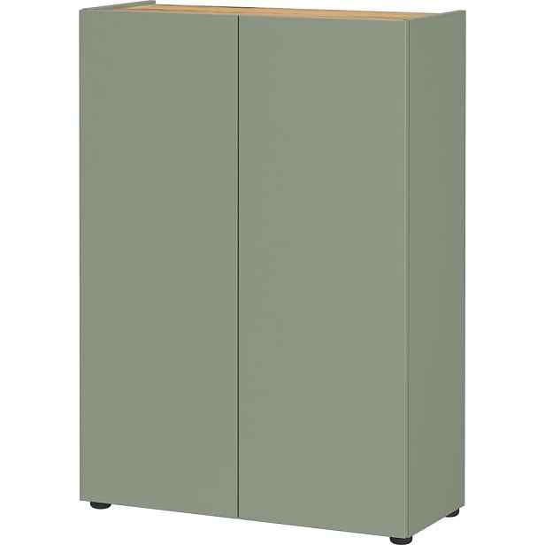 Šalvějově zelená skříňka v dekoru dubu 74x105x33 cm Alviano – Germania