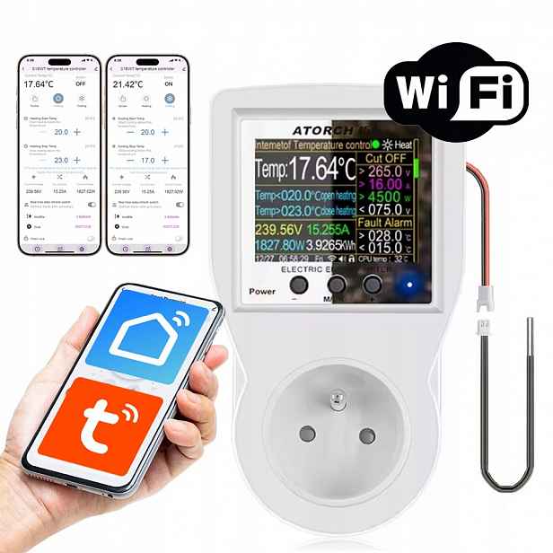 Zásuvkový termostat 3600W regulátor WiFi počítadlo 16A Zásuvka Tuya
