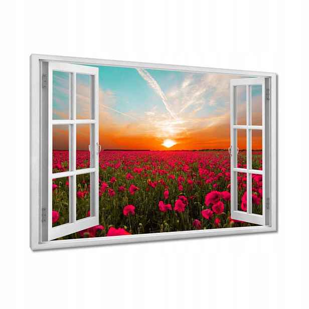 Obrazy 120x80 Růžové máky Západ slunce