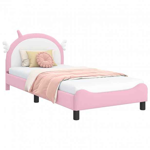 vidaXL Rám postele pro děti s čelem Růžová 90 x 200 cm PU