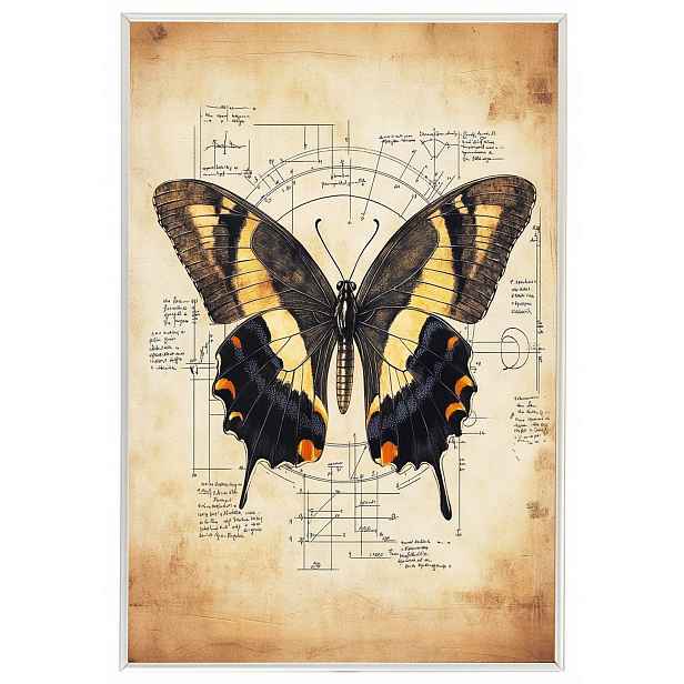 Plakát Rámeček Hliníková Grafika Styl Da Vinci Motýl Papyrus Kresba 40x60
