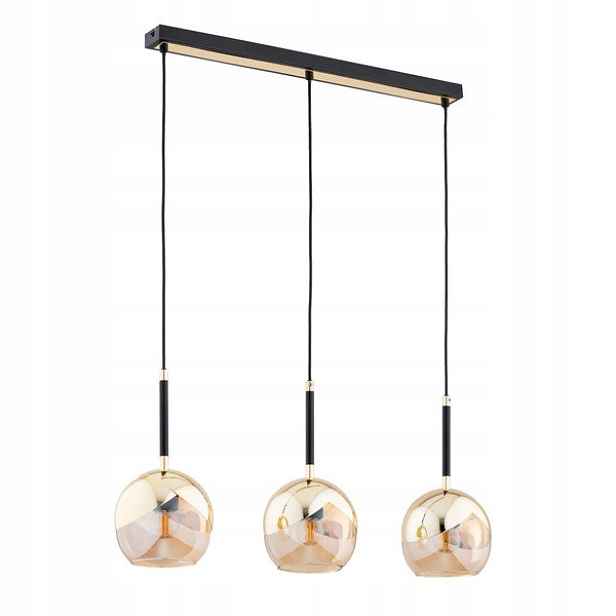 Závěsná lampa trojitá zlatá černá skleněné jantarové koule 70 cm Alfa