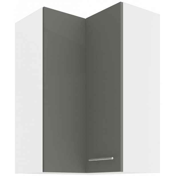 Horní rohová skříňka Lara 60x60 GN-90 2F (90°) Barva korpusu: Bílá, Barva dvířek: Šedý lesk
