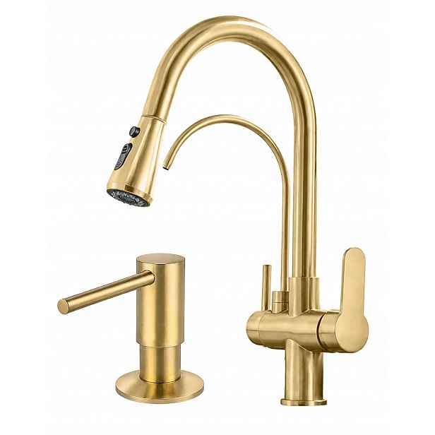 Kuchyňská baterie třícestná pro zlatý filtr Retro Laren Gold Dávkovač